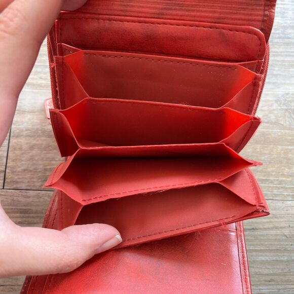 Buxton Wallet Fold Red Leather Genuine Vintage 90s Y2K - Picture 4 of 8